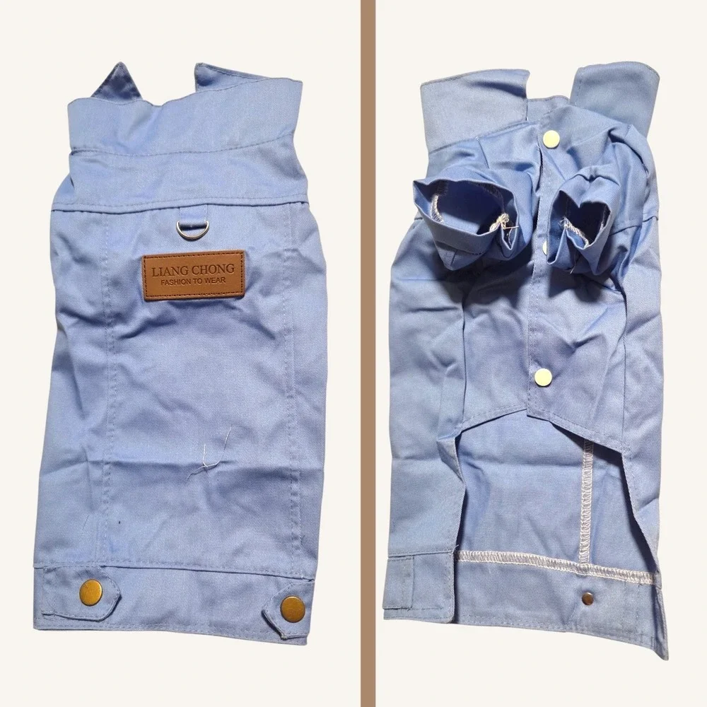 Liang Chong Blue‎ Canvas Dog Jacket with D-Ring and Snap Buttons Size